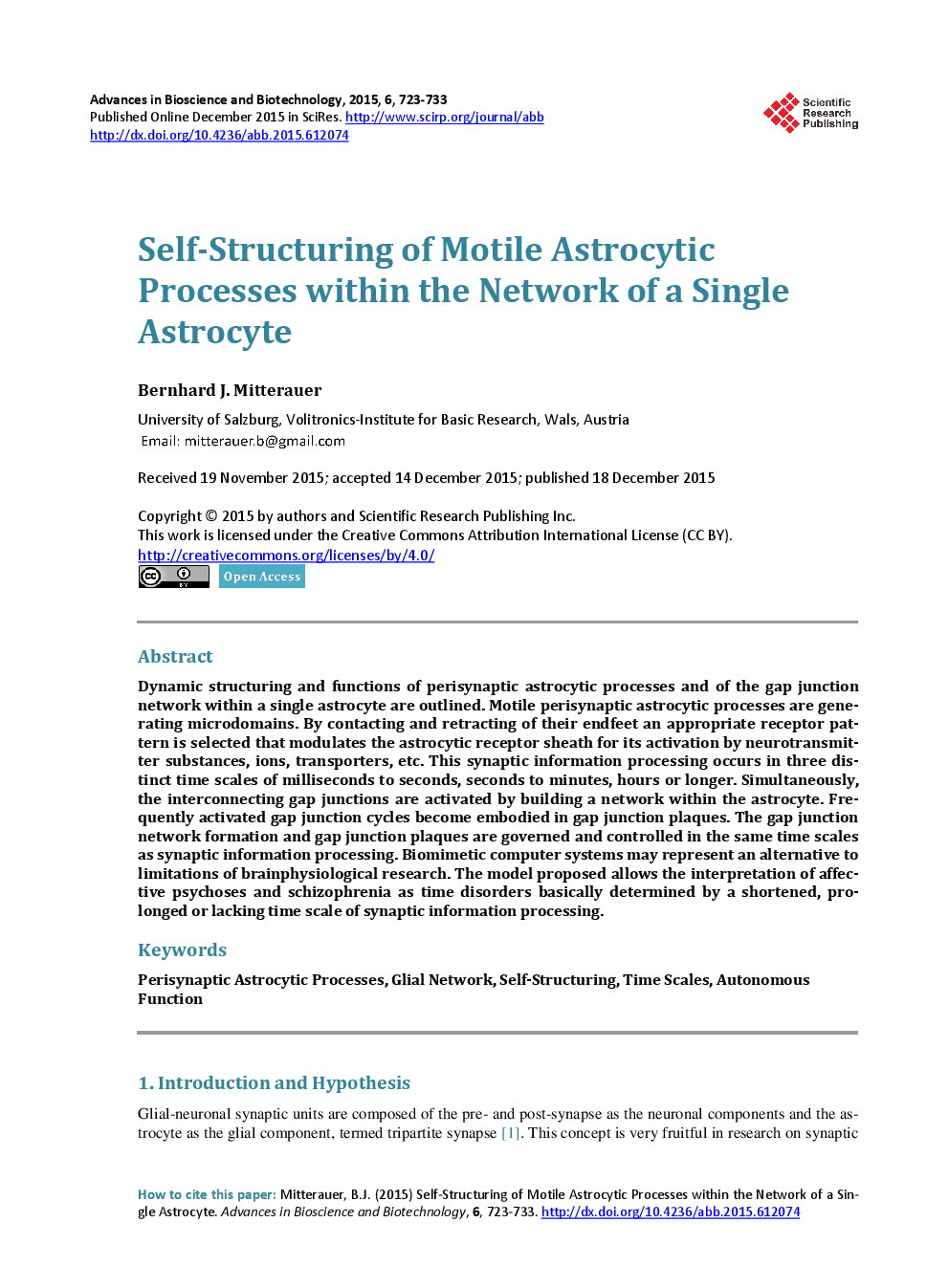 Self-Structuring Of Motile Astrocytic Processes Within The Network Of A Single Astrocyte - Page 2