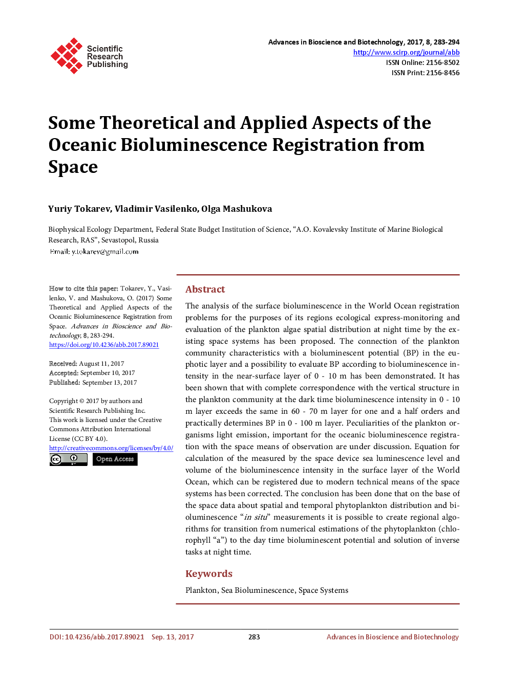 Some Theoretical And Applied Aspects Of The Oceanic Bioluminescence Registration From Space - Page 2