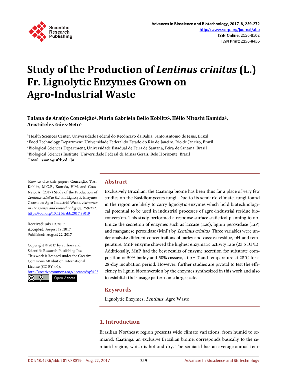 Study Of The Production Of Lentinus Crinitus (L.) Fr. Lignolytic Enzymes Grown On Agro-Industrial Waste - Page 2