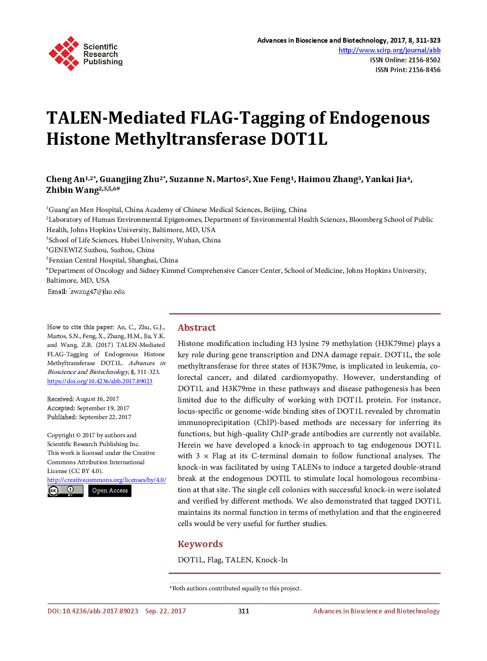 TALEN-Mediated FLAG-Tagging Of Endogenous Histone Methyltransferase DOT1L - Page 2