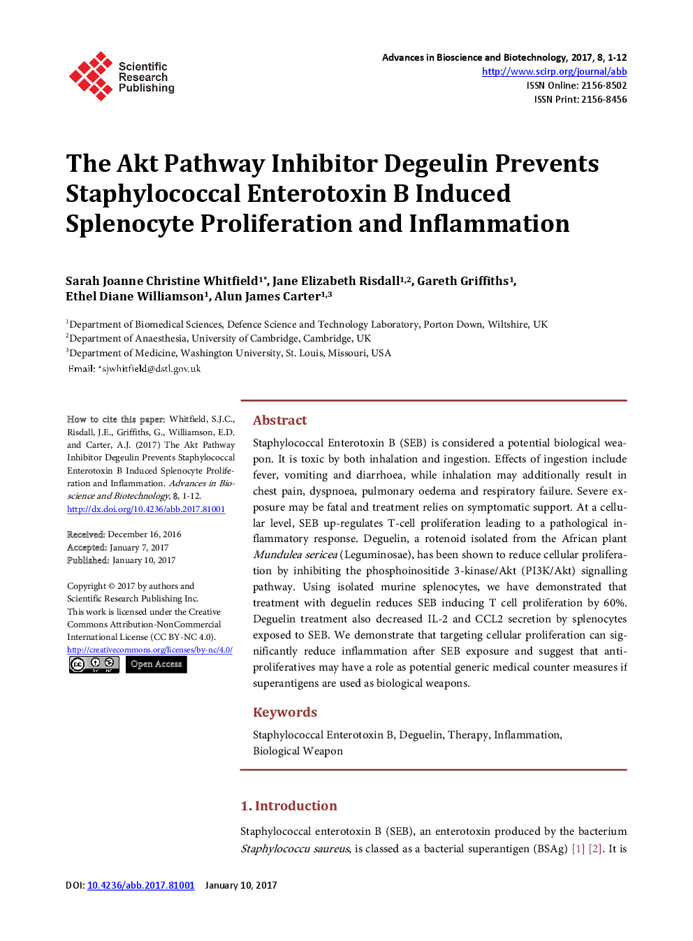 The Akt Pathway Inhibitor Degeulin Prevents Staphylococcal Enterotoxin B Induced Splenocyte Proliferation And Inflammation - Page 2