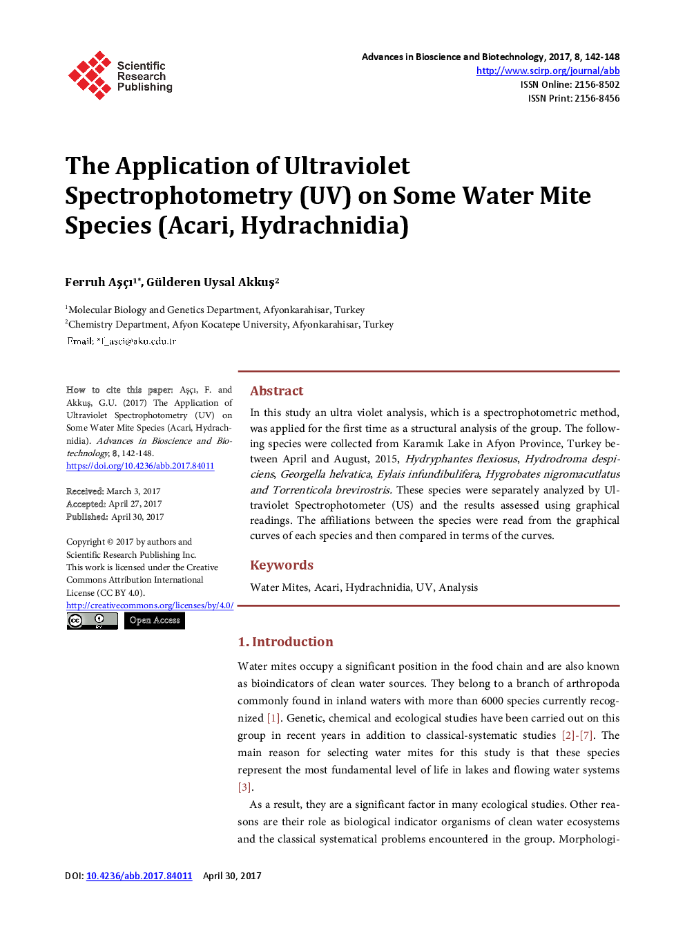 The Application Of Ultraviolet Spectrophotometry (UV) On Some Water Mite Species (Acari, Hydrachnidia) - Page 2