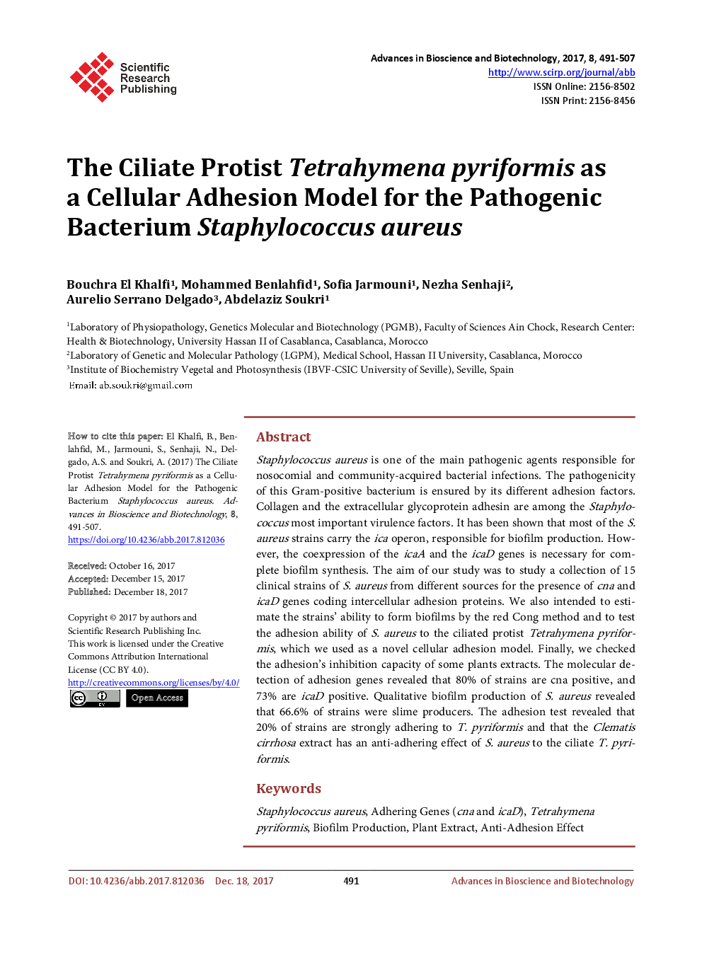 The Ciliate Protist Tetrahymena Pyriformis As A Cellular Adhesion Model For The Pathogenic Bacterium Staphylococcus Aureus - Page 2