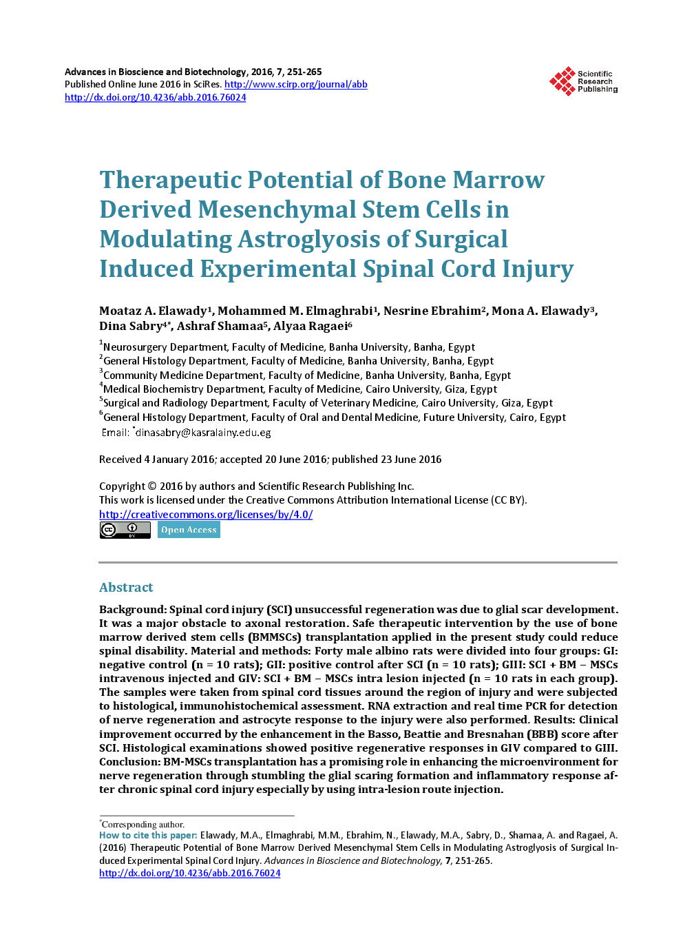 Therapeutic Potential Of Bone Marrow Derived Mesenchymal Stem Cells In Modulating Astroglyosis Of Surgical Induced Experimental Spinal Cord Injury - Page 2