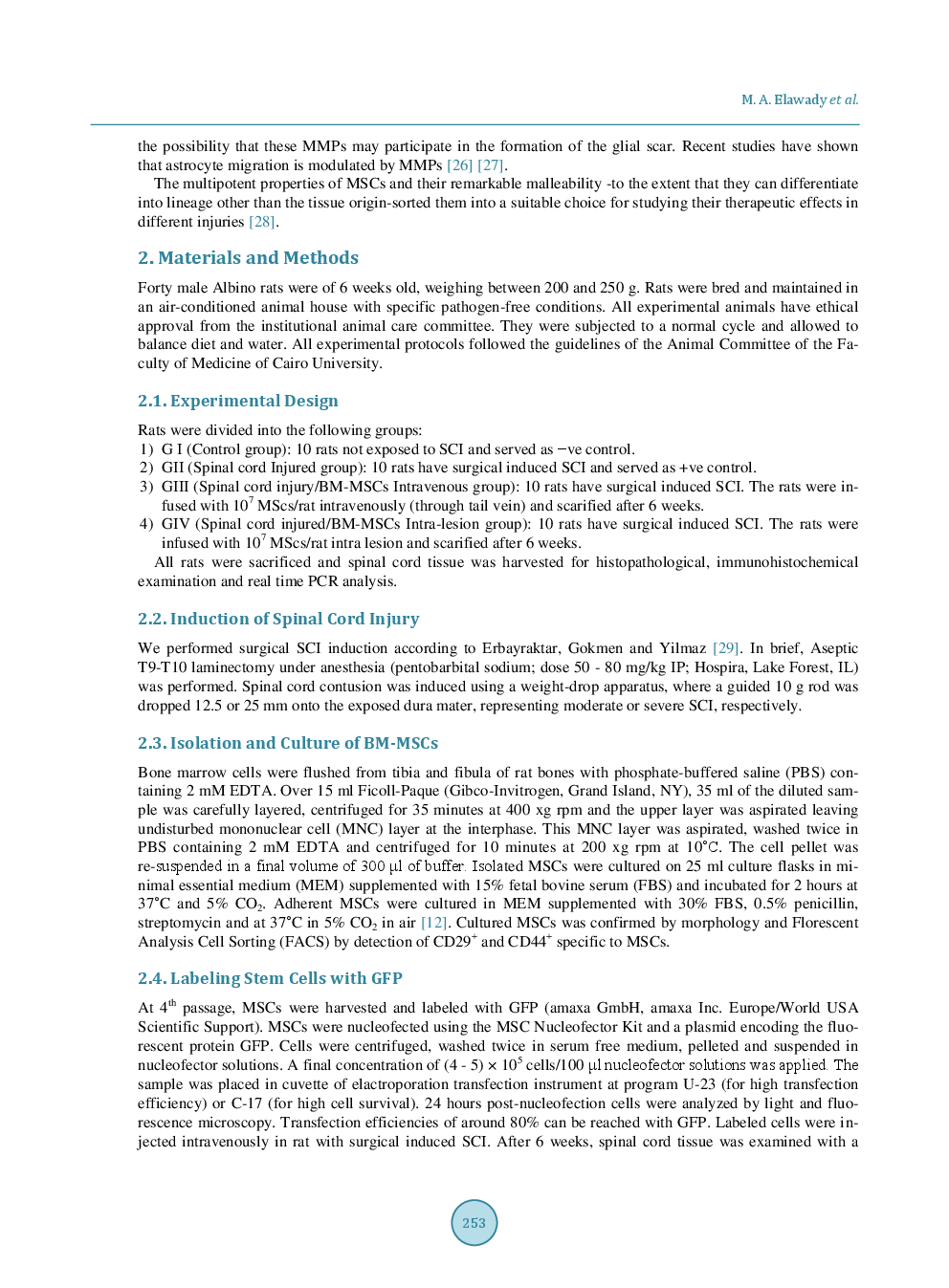 Therapeutic Potential Of Bone Marrow Derived Mesenchymal Stem Cells In Modulating Astroglyosis Of Surgical Induced Experimental Spinal Cord Injury - Page 4