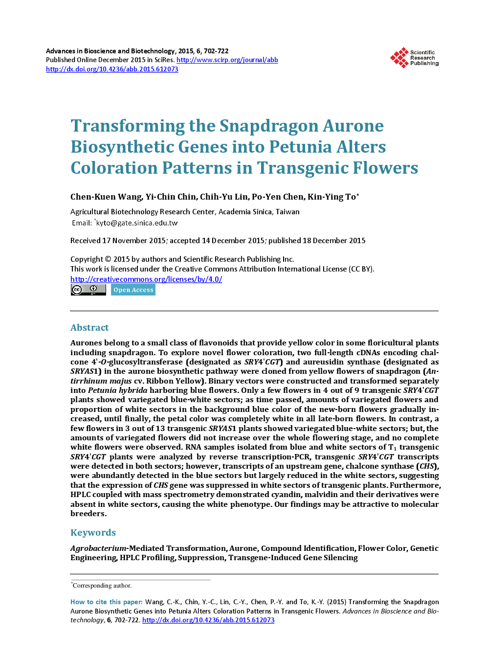 Transforming The Snapdragon Aurone Biosynthetic Genes Into Petunia Alters Coloration Patterns In Transgenic Flowers - Page 2
