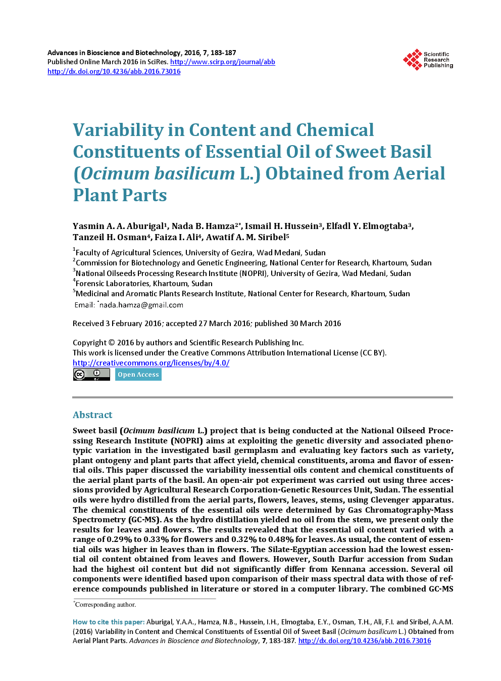 Variability in Content and Chemical Constituents Of Essential Oil Of Sweet Basil (Ocimum basilicum L.) Obtained From Aerial Plant Parts - Page 2