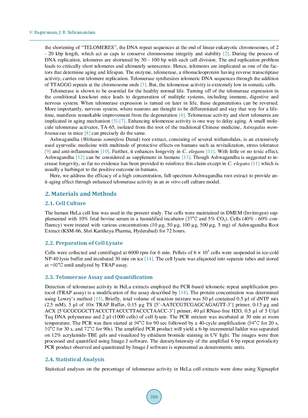 Withania Somnifera Root Extract Enhances Telomerase Activity In The Human HeLa Cell Line - Page 3