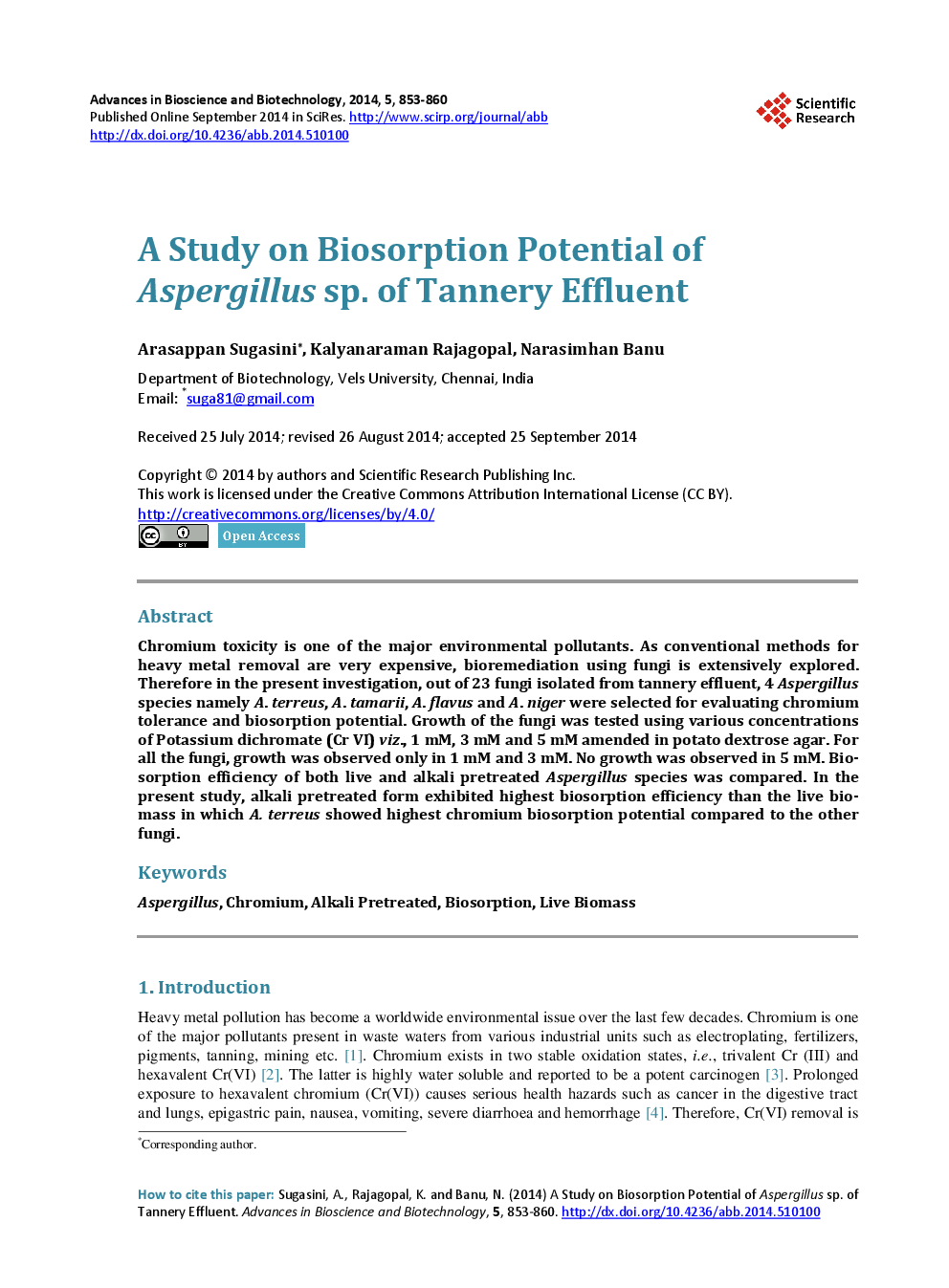 A Study On Biosorption Potential Of Aspergillus Sp. Of Tannery Effluent - Page 2