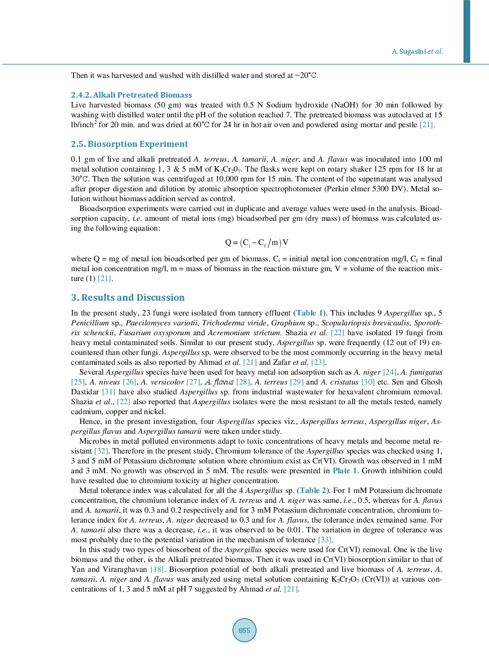 A Study On Biosorption Potential Of Aspergillus Sp. Of Tannery Effluent - Page 4