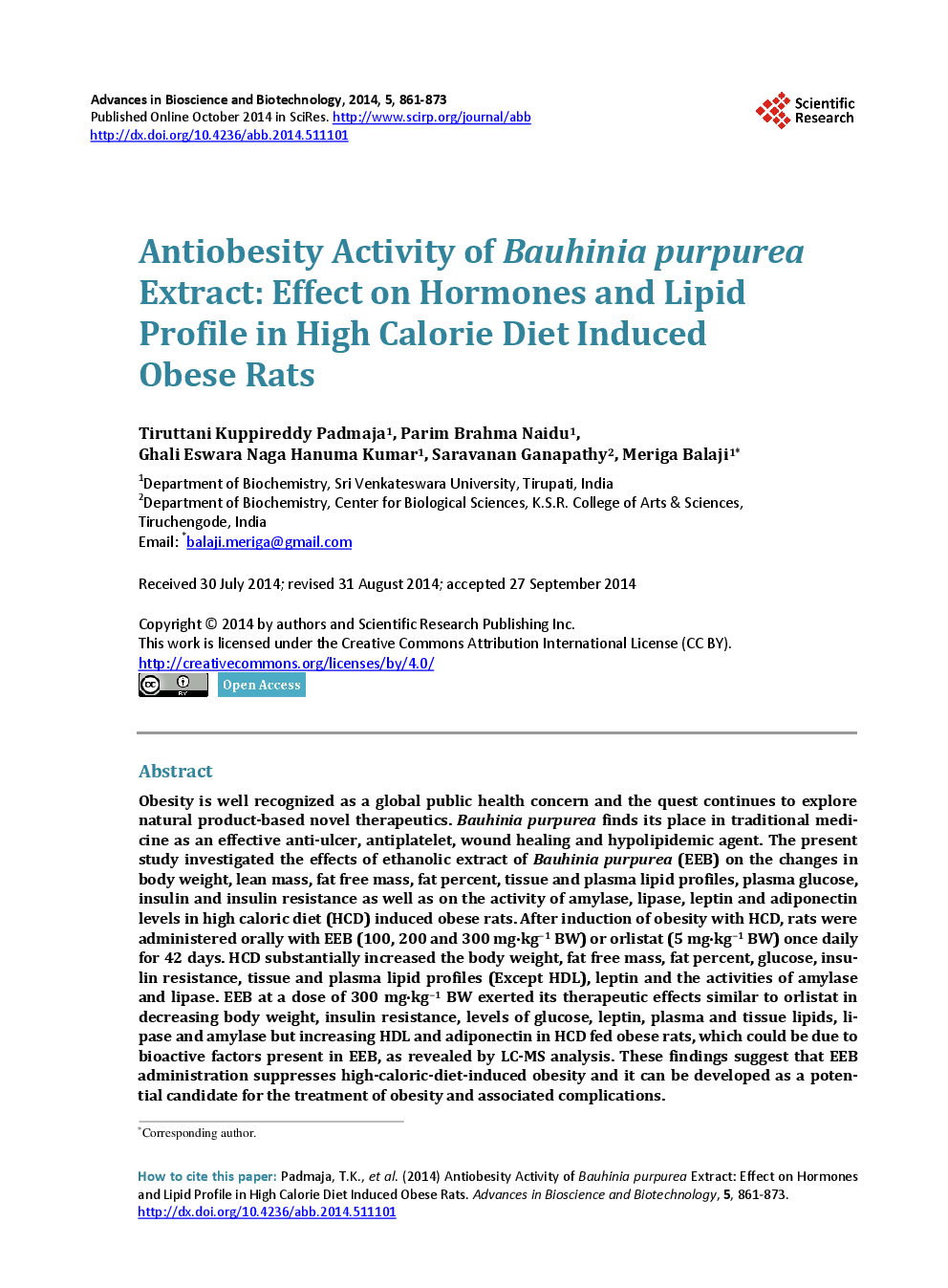 Antiobesity Activity Of Bauhinia Purpurea Extract: Effect On Hormones And Lipid Profile In High Calorie Diet Induced Obese Rats - Page 2