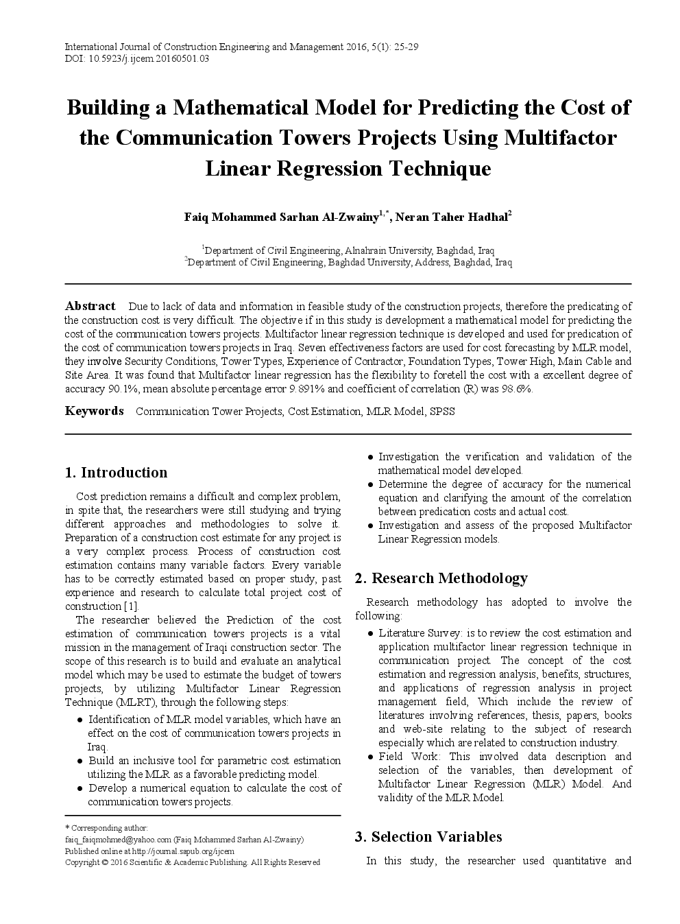 Building A Mathematical Model For Predicting The Cost Of The Communication Towers Projects Using Multifactor Linear Regression Technique - Page 2