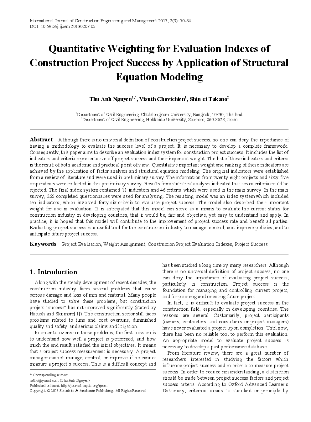 Quantitative Weighting For Evaluation Indexes Of Construction Project Success By Application Of Structural Equation Modeling - Page 2