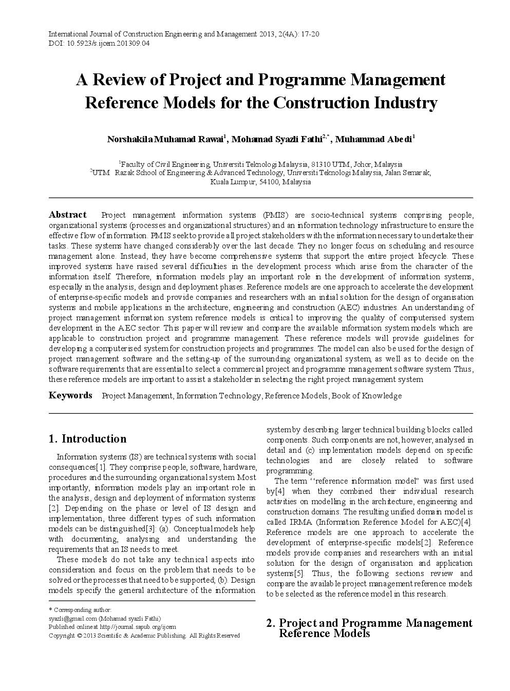 A Review Of Project And Programme Management Reference Models For The Construction Industry - Page 2