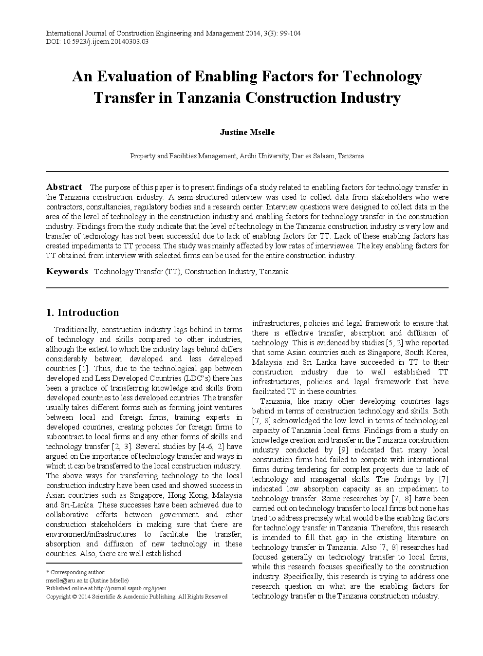 An Evaluation Of Enabling Factors For Technology Transfer In Tanzania Construction Industry - Page 2