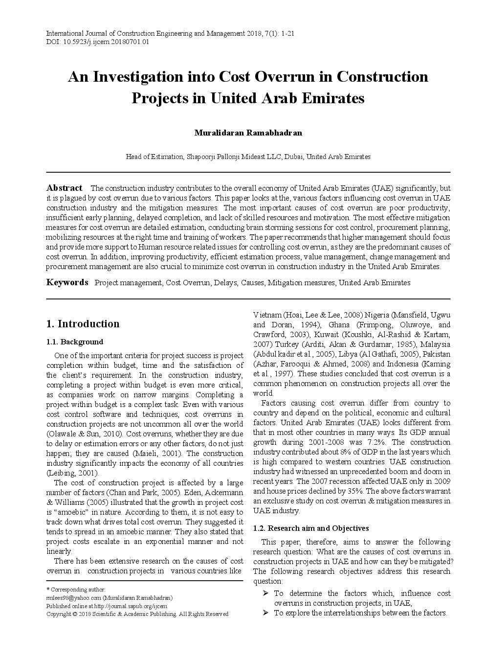 An Investigation Into Cost Overrun In Construction Projects In United Arab Emirates - Page 2