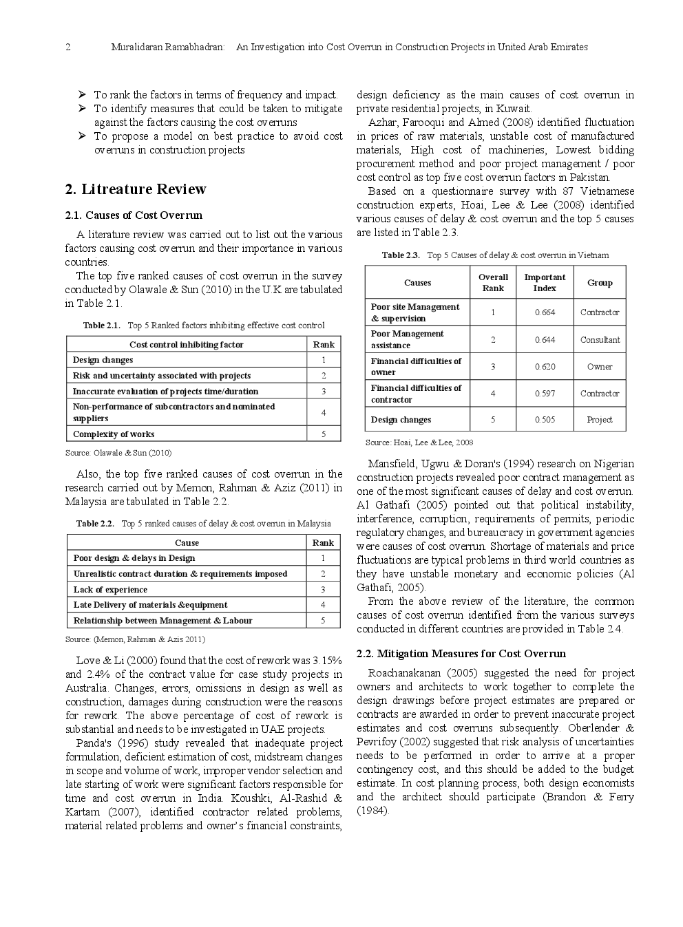 An Investigation Into Cost Overrun In Construction Projects In United Arab Emirates - Page 3