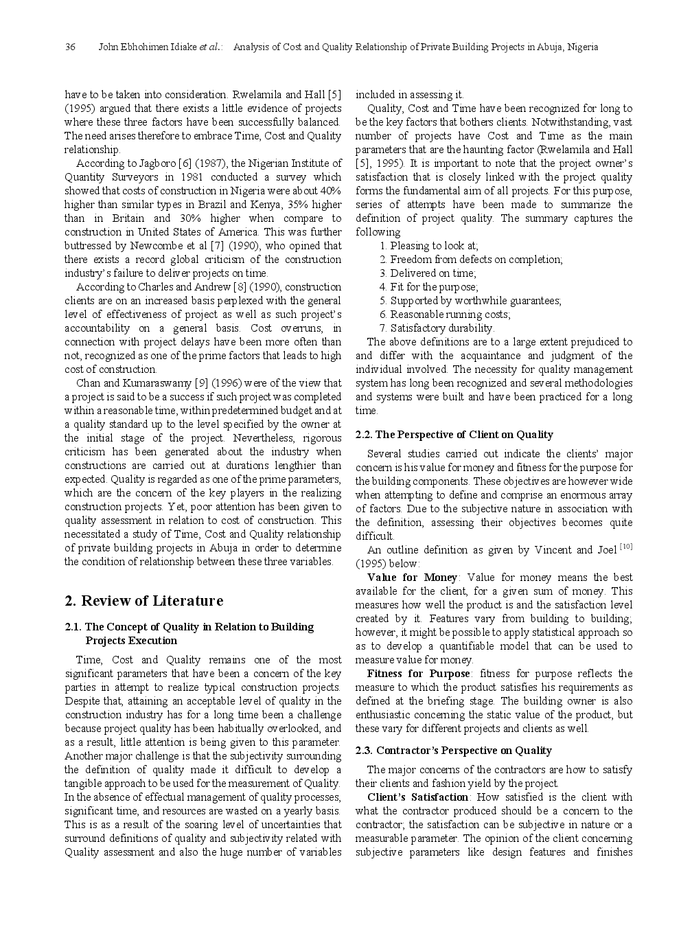 Analysis Of Cost And Quality Relationship Of Private Building Projects In Abuja, Nigeria - Page 3