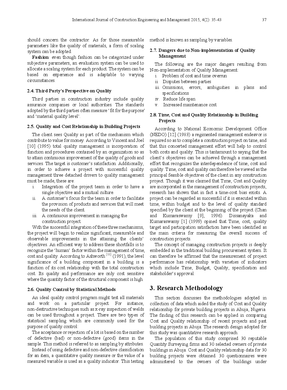 Analysis Of Cost And Quality Relationship Of Private Building Projects In Abuja, Nigeria - Page 4