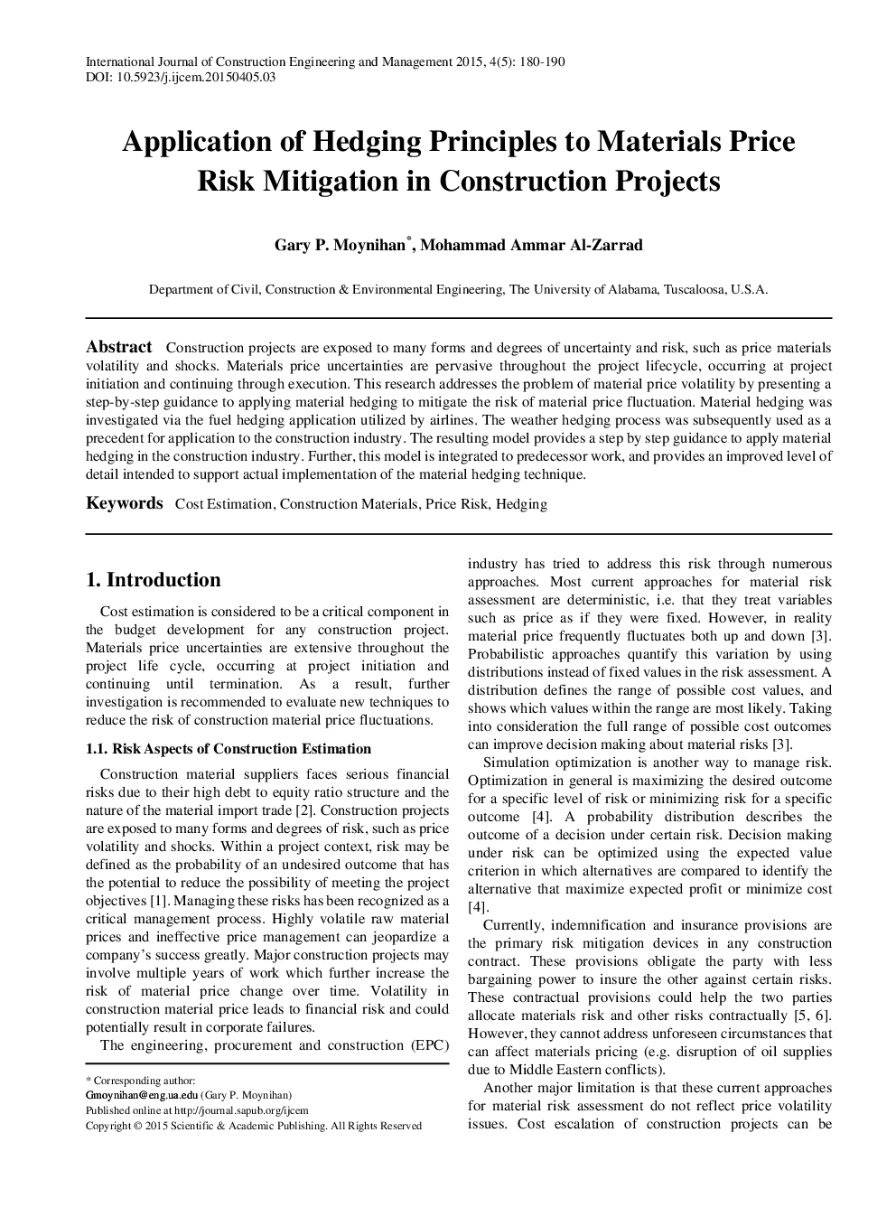 Application Of Hedging Principles To Materials Price Risk Mitigation In Construction Projects - Page 2