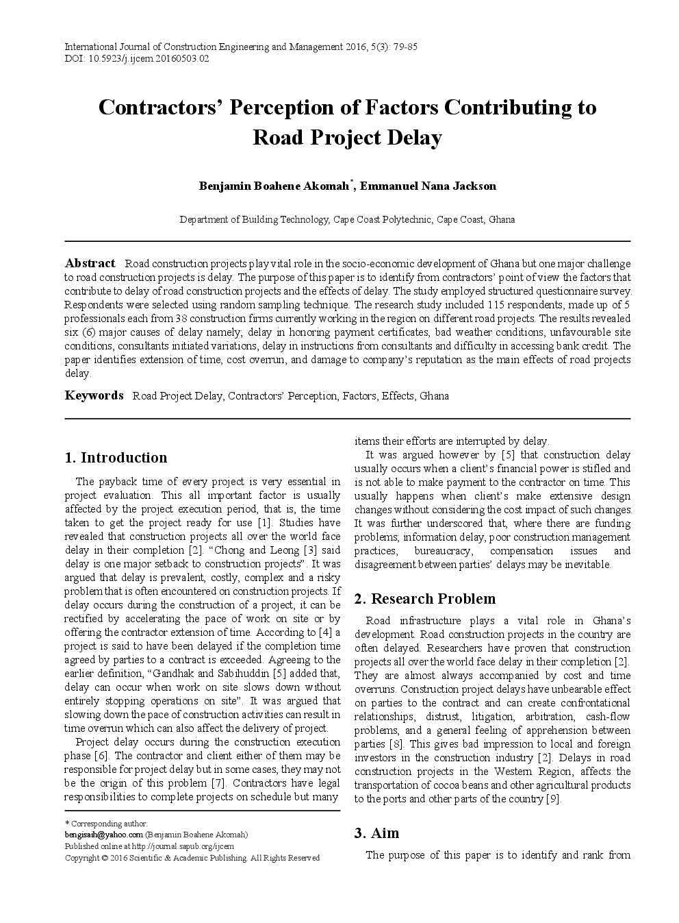 Contractors Perception Of Factors Contributing To Road Project Delay - Page 2