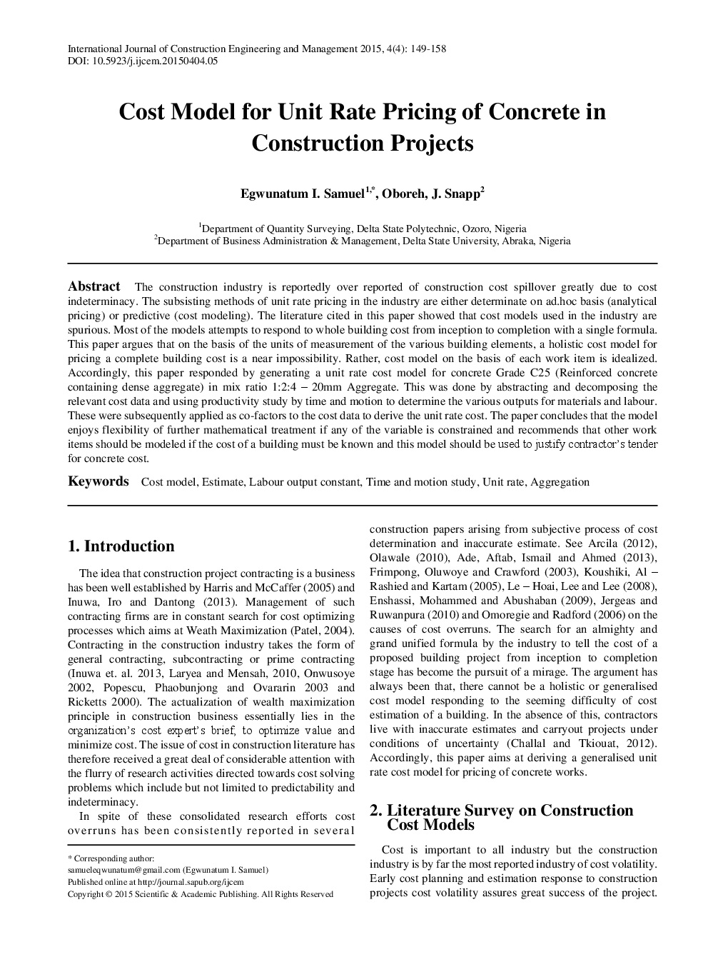 Cost Model For Unit Rate Pricing Of Concrete In Construction Projects - Page 2