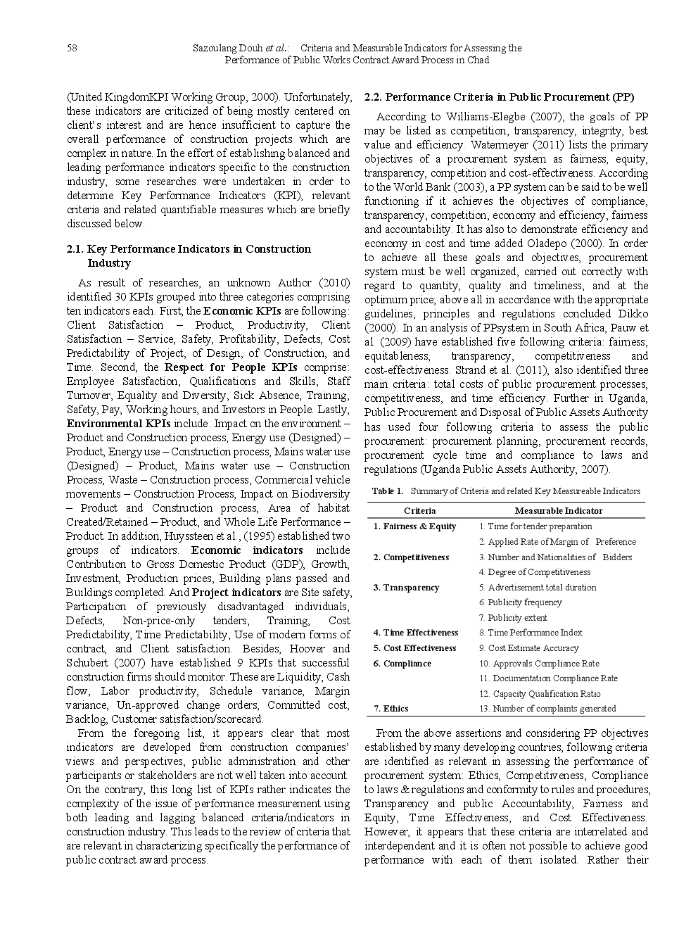 Criteria And Measurable Indicators For Assessing The Performance Of Public Works Contract Award Process In Chad - Page 3