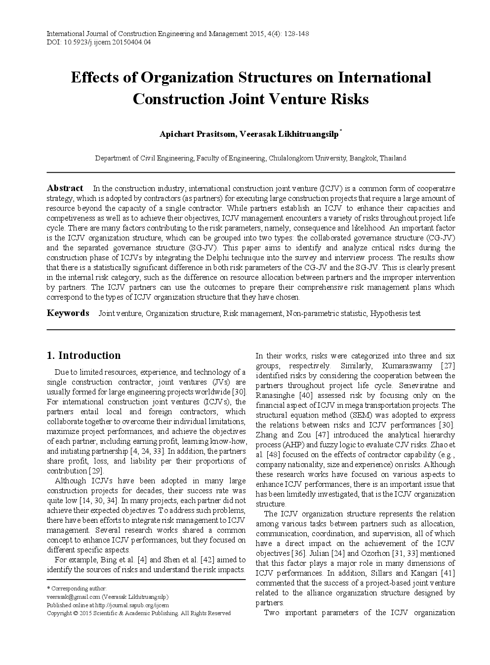 Effects Of Organization Structures On International Construction Joint Venture Risks - Page 2