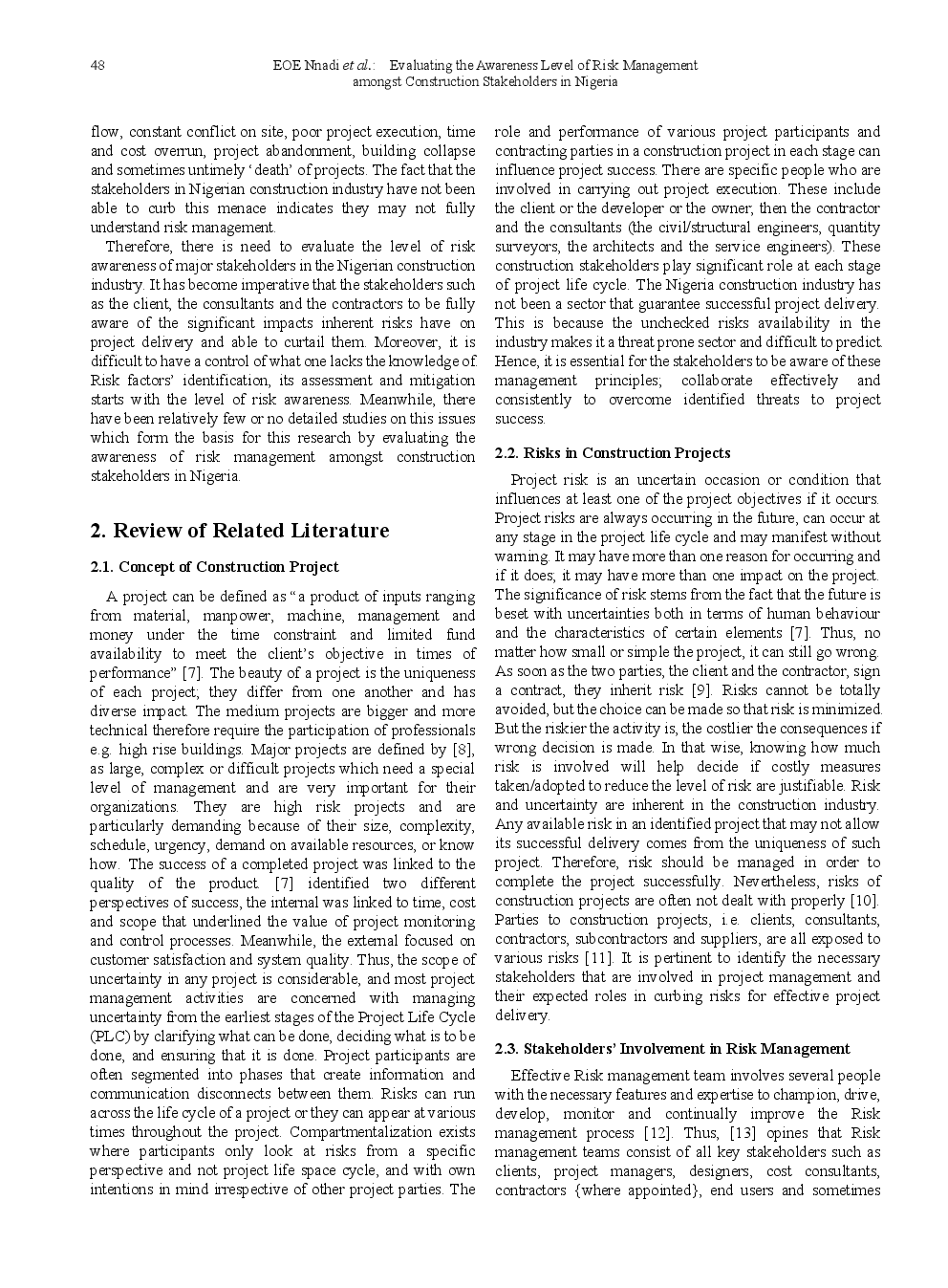 Evaluating The Awareness Level Of Risk Management Amongst Construction Stakeholders In Nigeria - Page 3