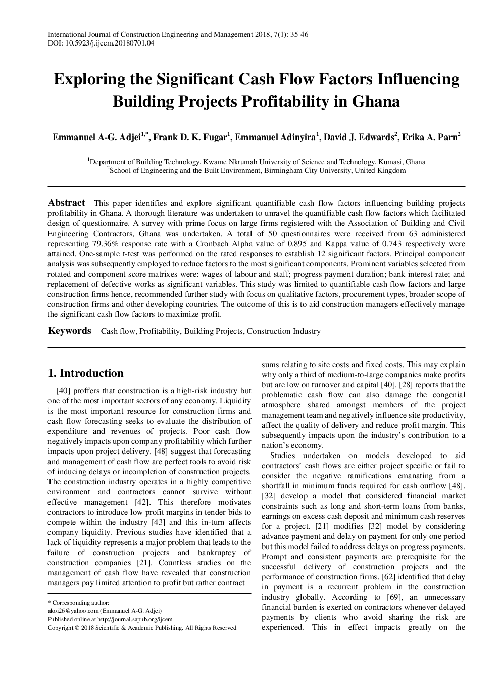 Exploring The Significant Cash Flow Factors Influencing Building Projects Profitability In Ghana - Page 2