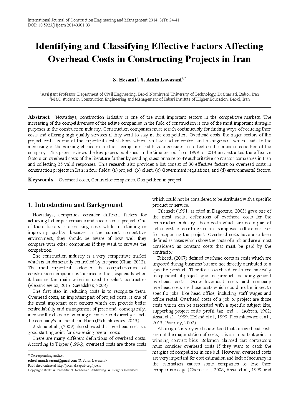Identifying And Classifying Effective Factors Affecting Overhead Costs In Constructing Projects In Iran - Page 2