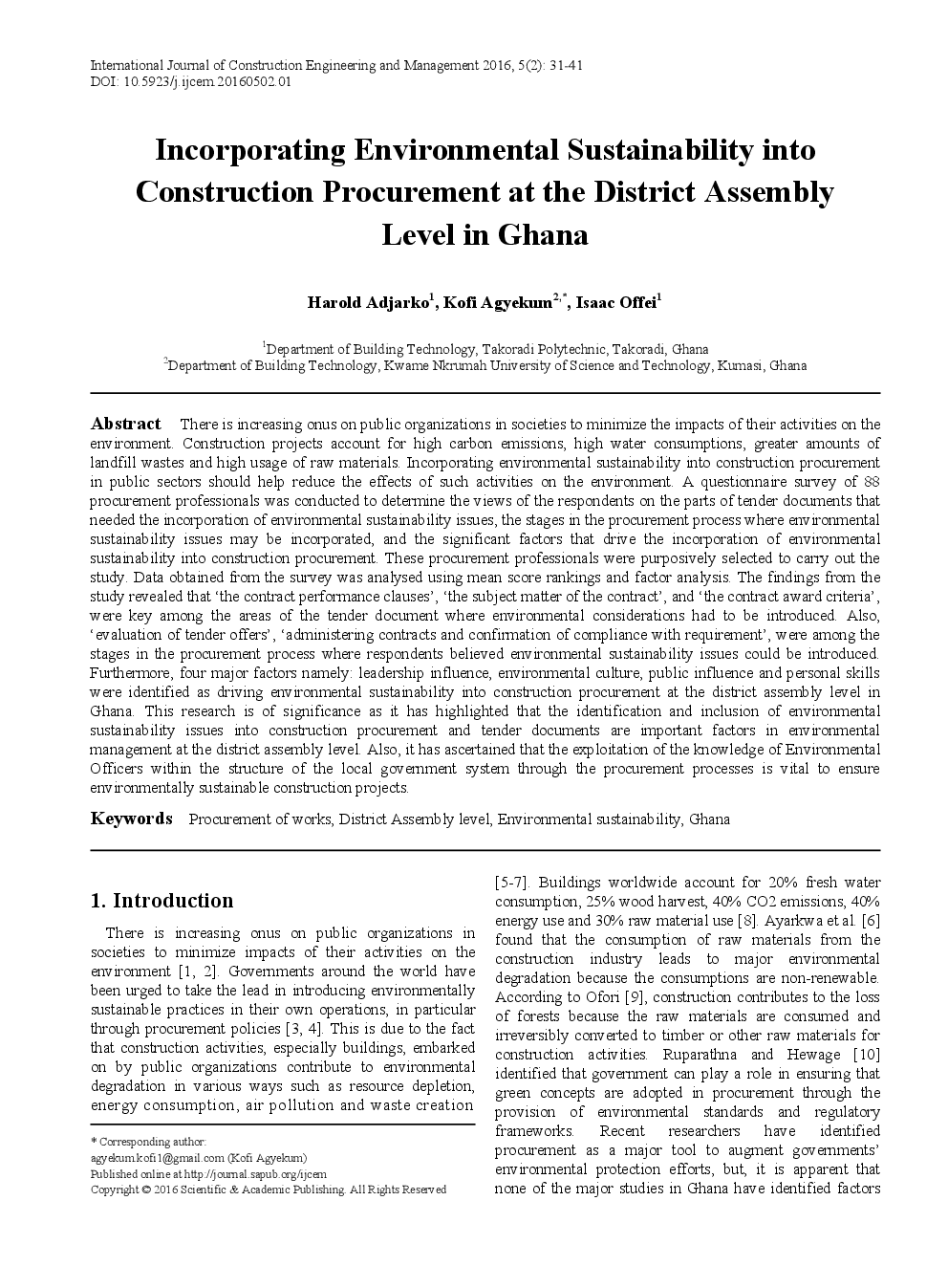 Incorporating Environmental Sustainability Into Construction Procurement At The District Assembly Level In Ghana - Page 2