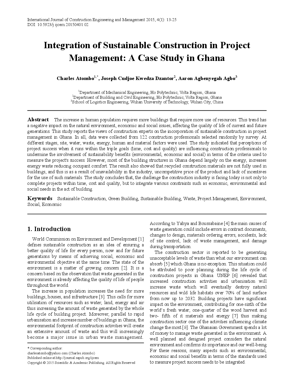 Integration Of Sustainable Construction In Project Management A Case Study In Ghana - Page 2