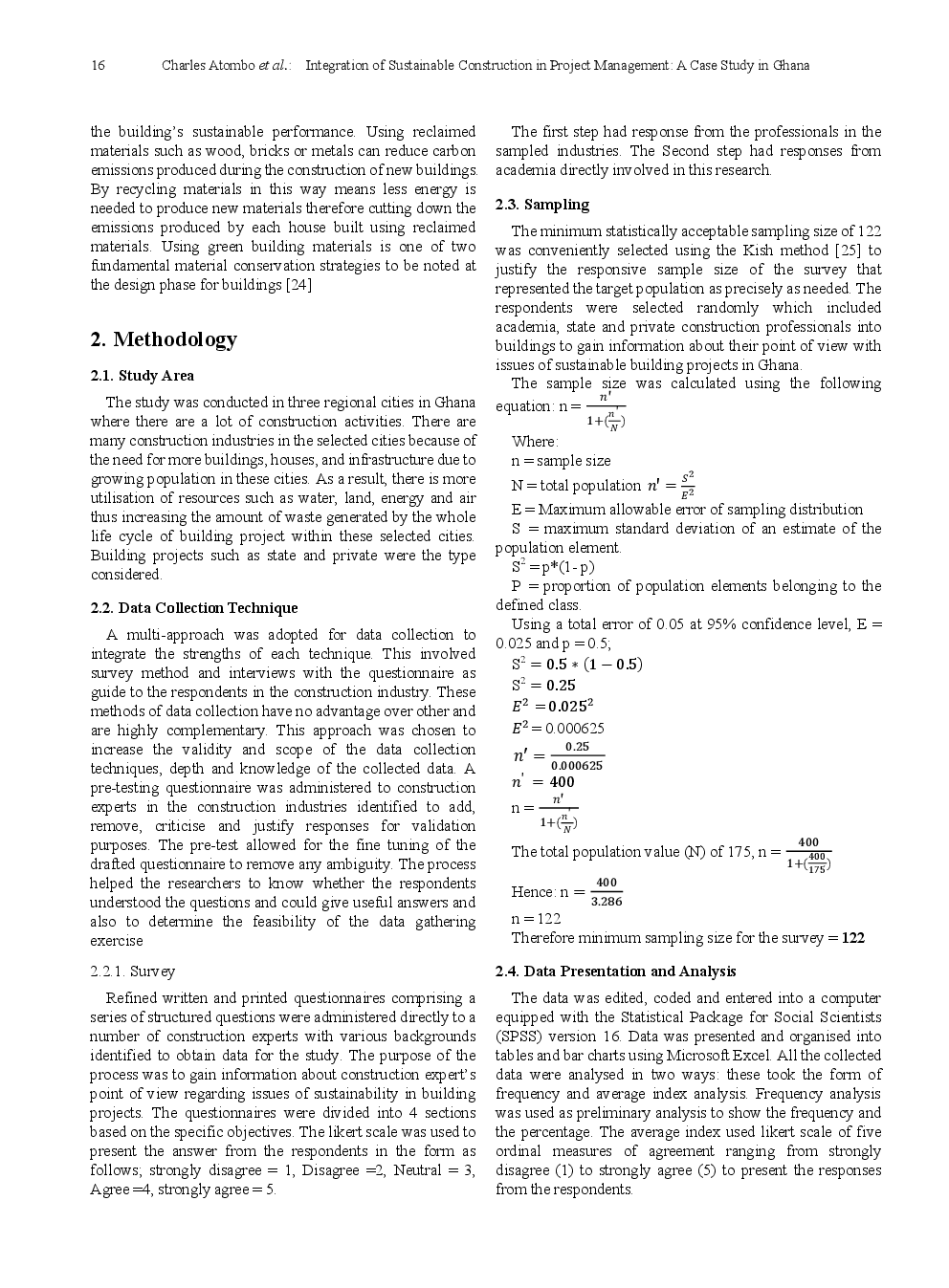 Integration Of Sustainable Construction In Project Management A Case Study In Ghana - Page 5