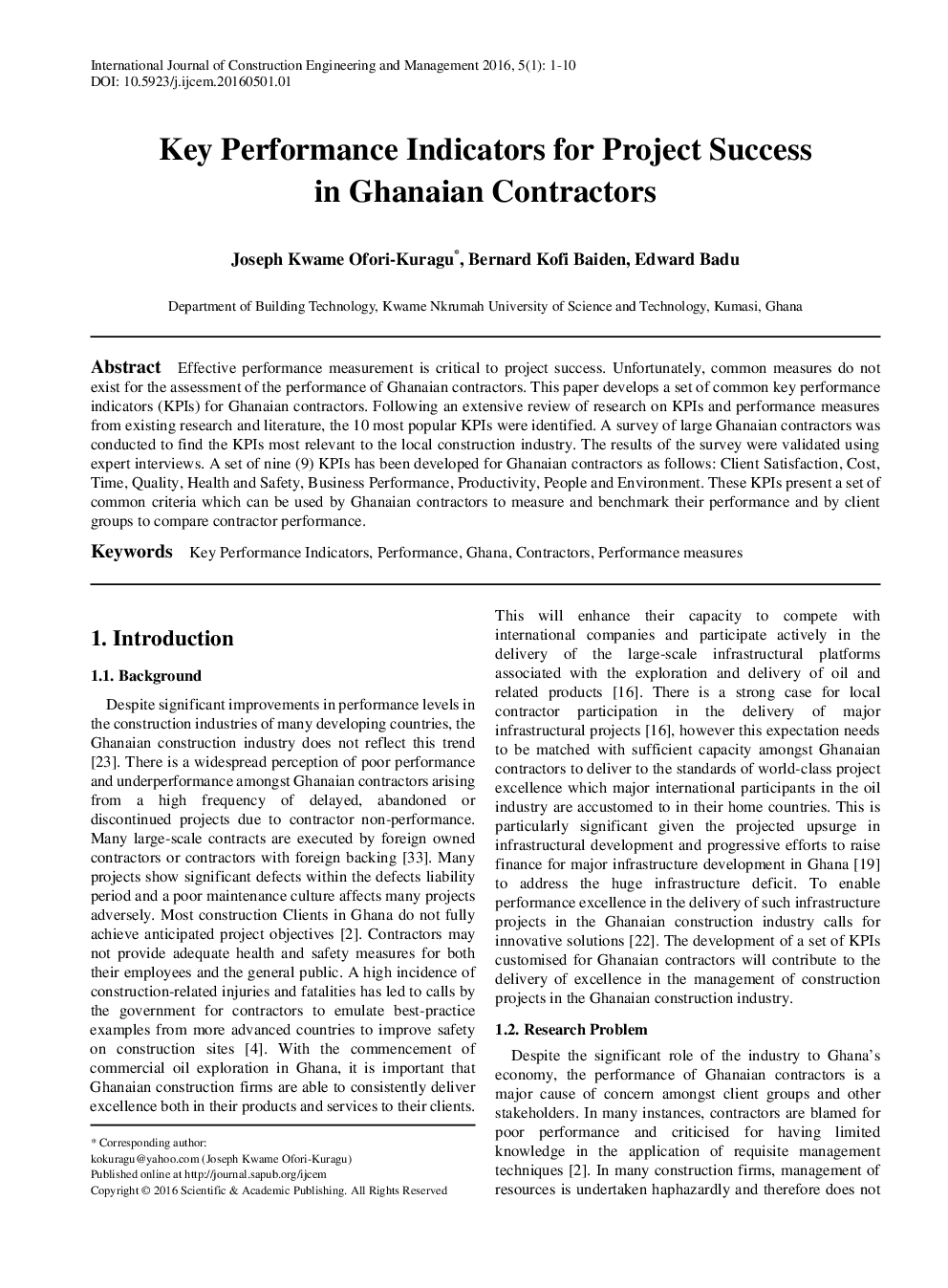 Key Performance Indicators For Project Success In Ghanaian Contractors - Page 2