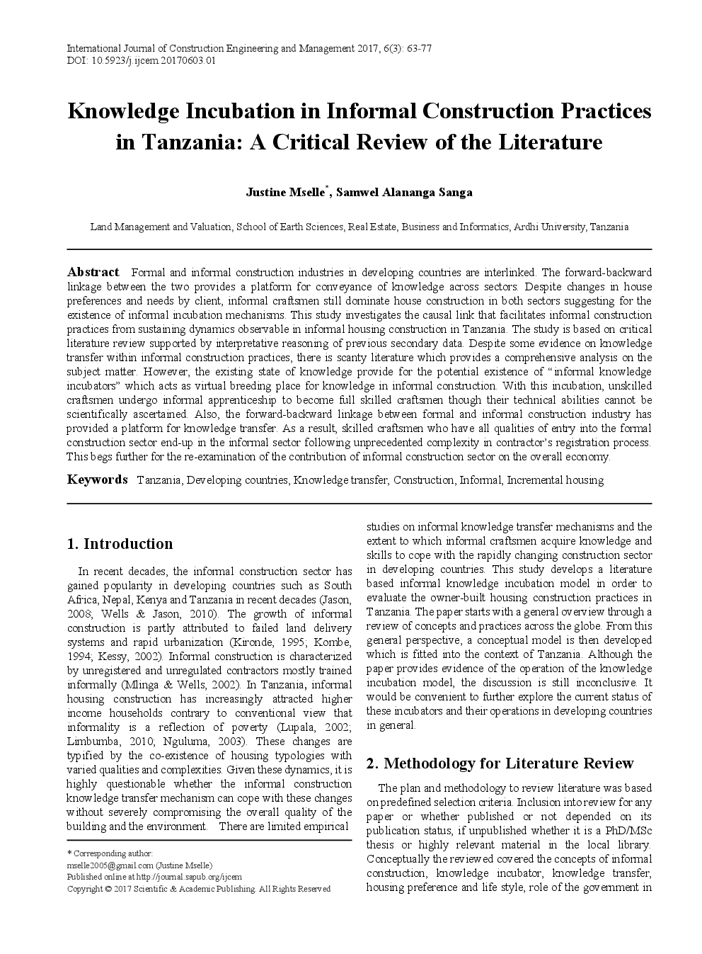 Knowledge Incubation In Informal Construction Practices In Tanzania A Critical Review Of The Literature - Page 2