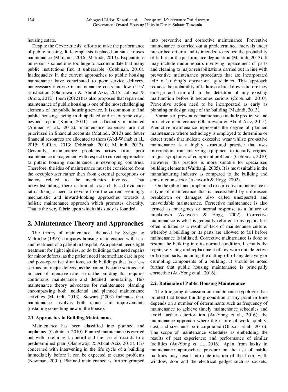 Occupiers’ Maintenance Initiatives in Government Owned Housing Units in Dar es Salaam Tanzania - Page 3