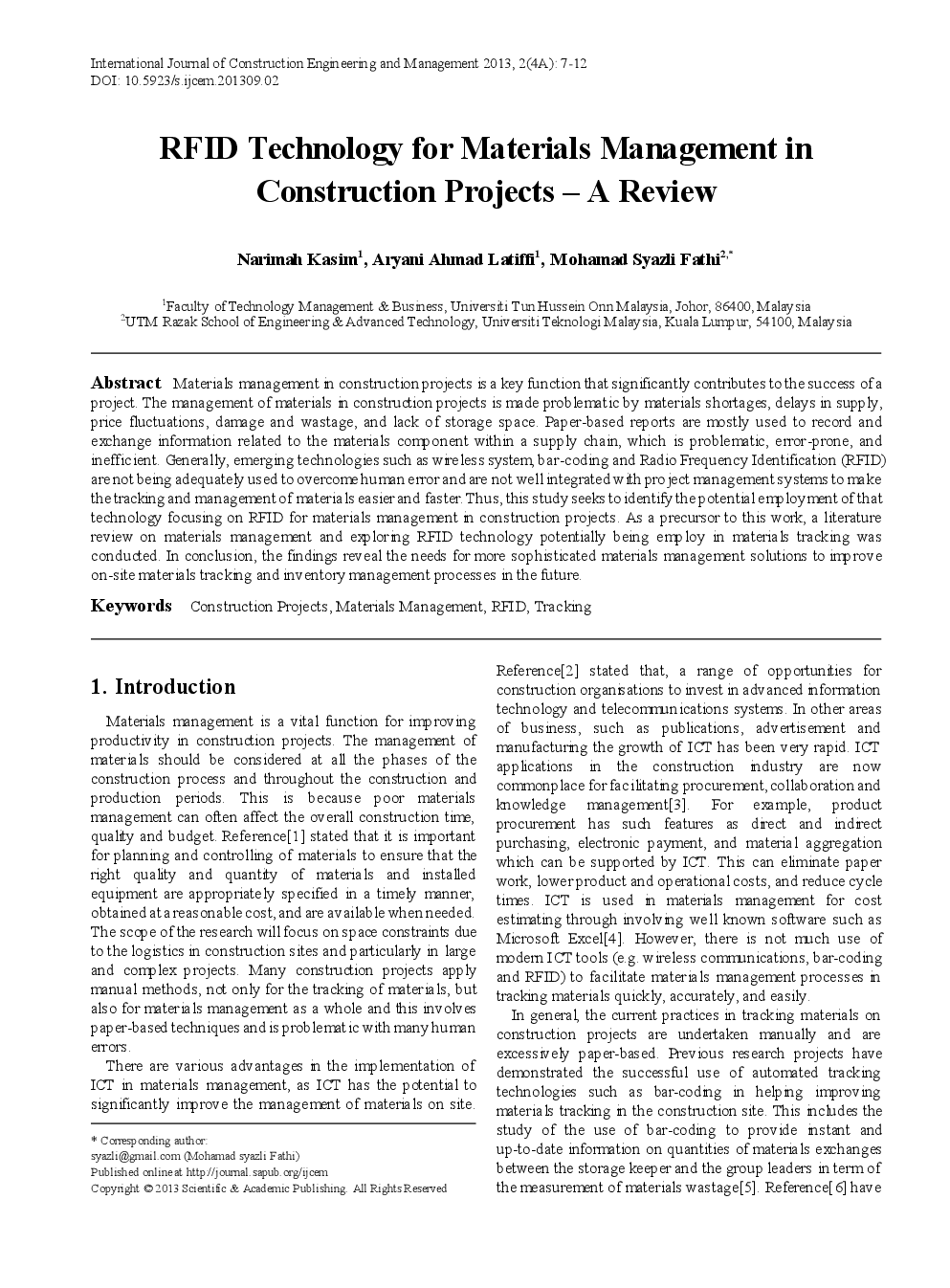 RFID Technology For Materials Management In Construction Projects - A Review - Page 2