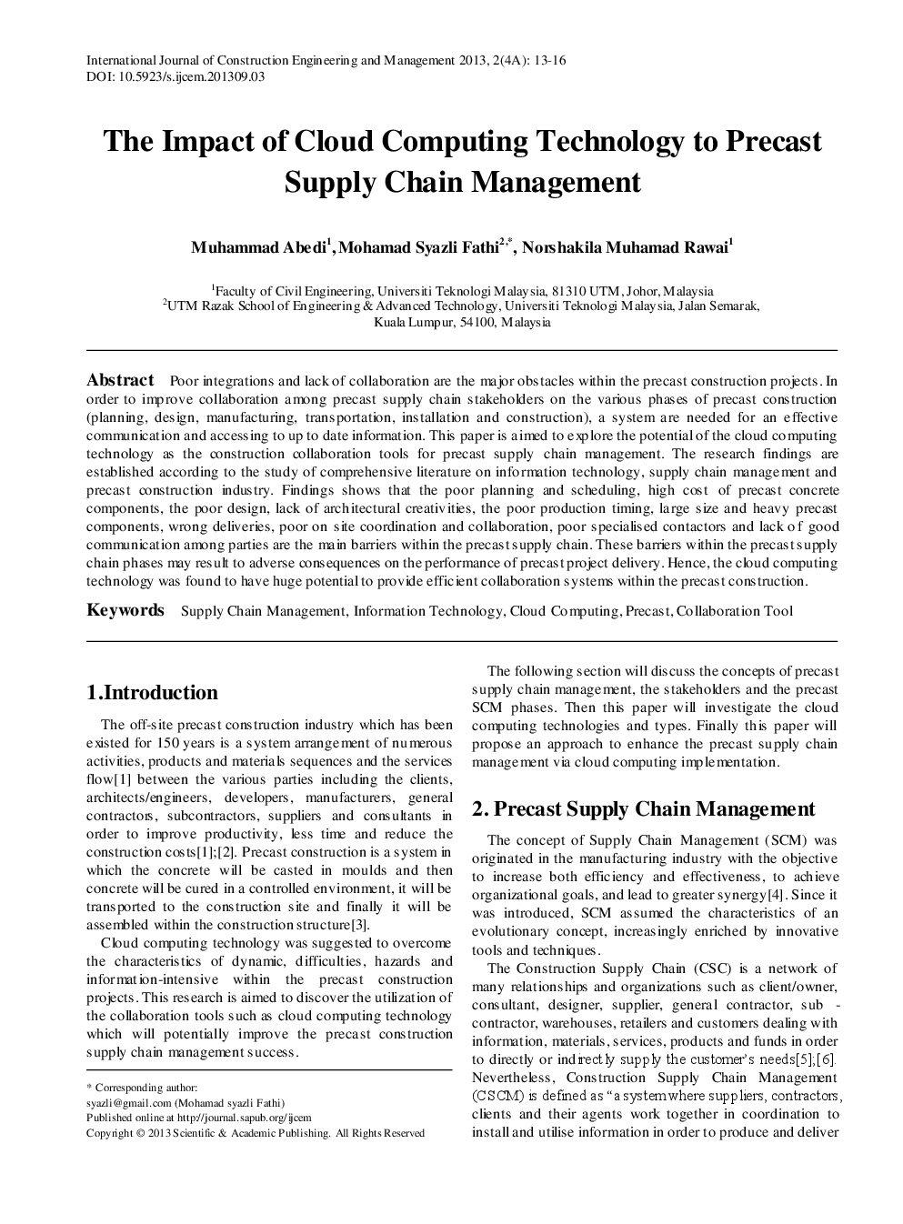 The Impact Of Cloud Computing Technology To Precast Supply Chain Management - Page 2