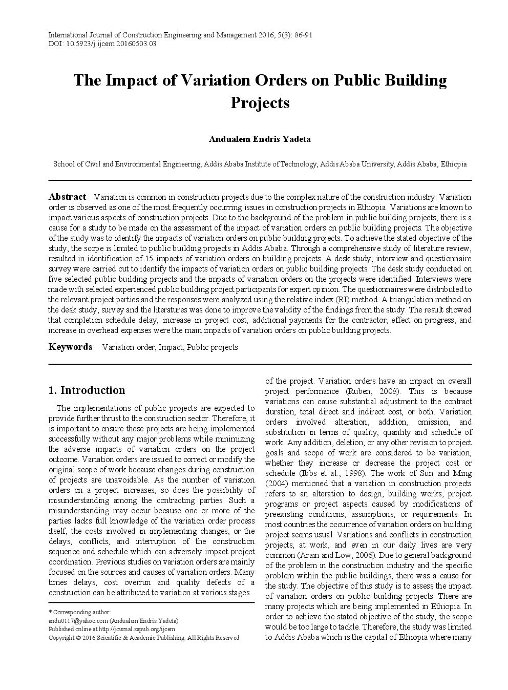 The Impact Of Variation Orders On Public Building Projects - Page 2