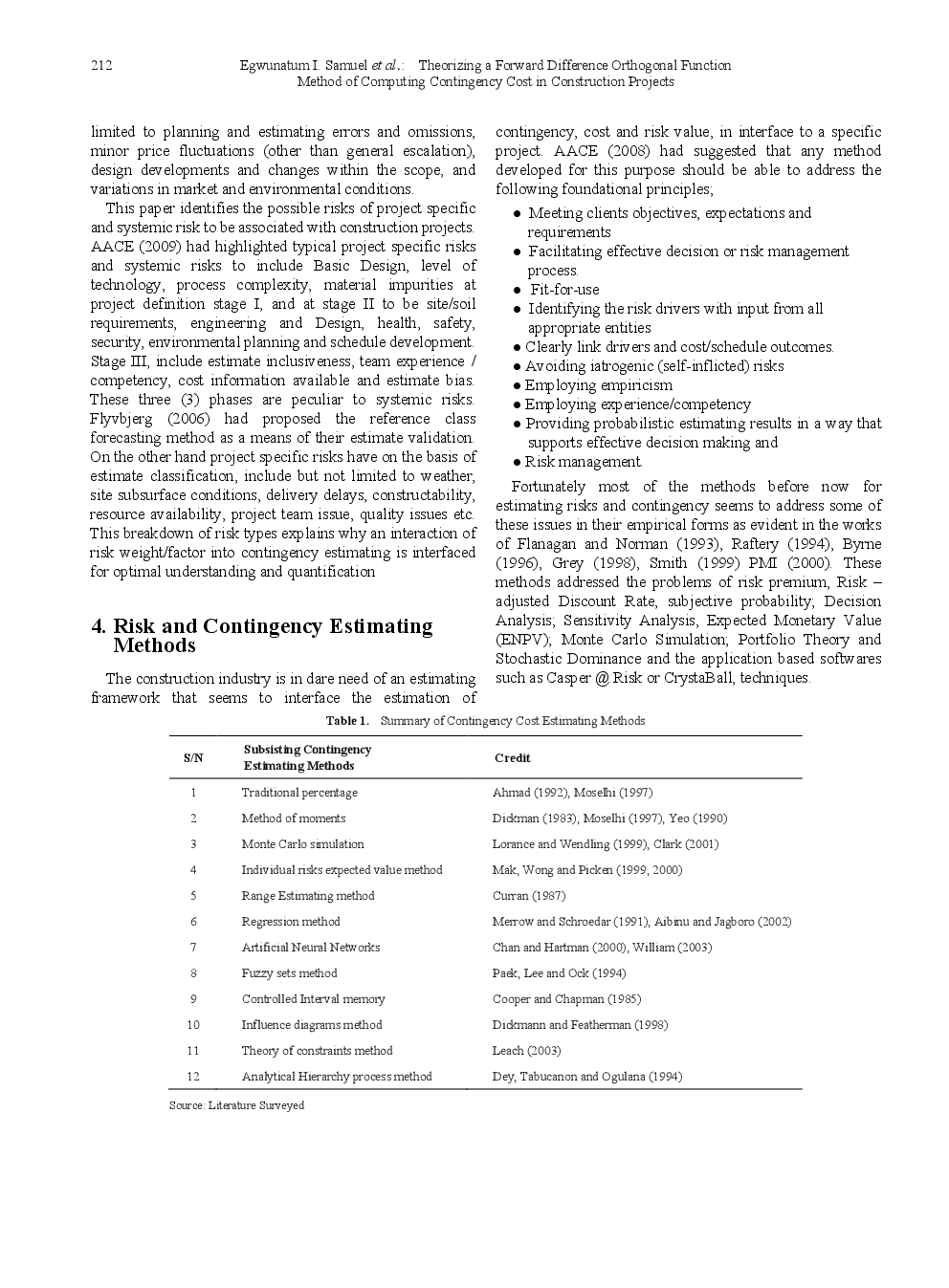 Theorizing A Forward Difference Orthogonal Function Method Of Computing Contingency Cost In Construction Projects - Page 4