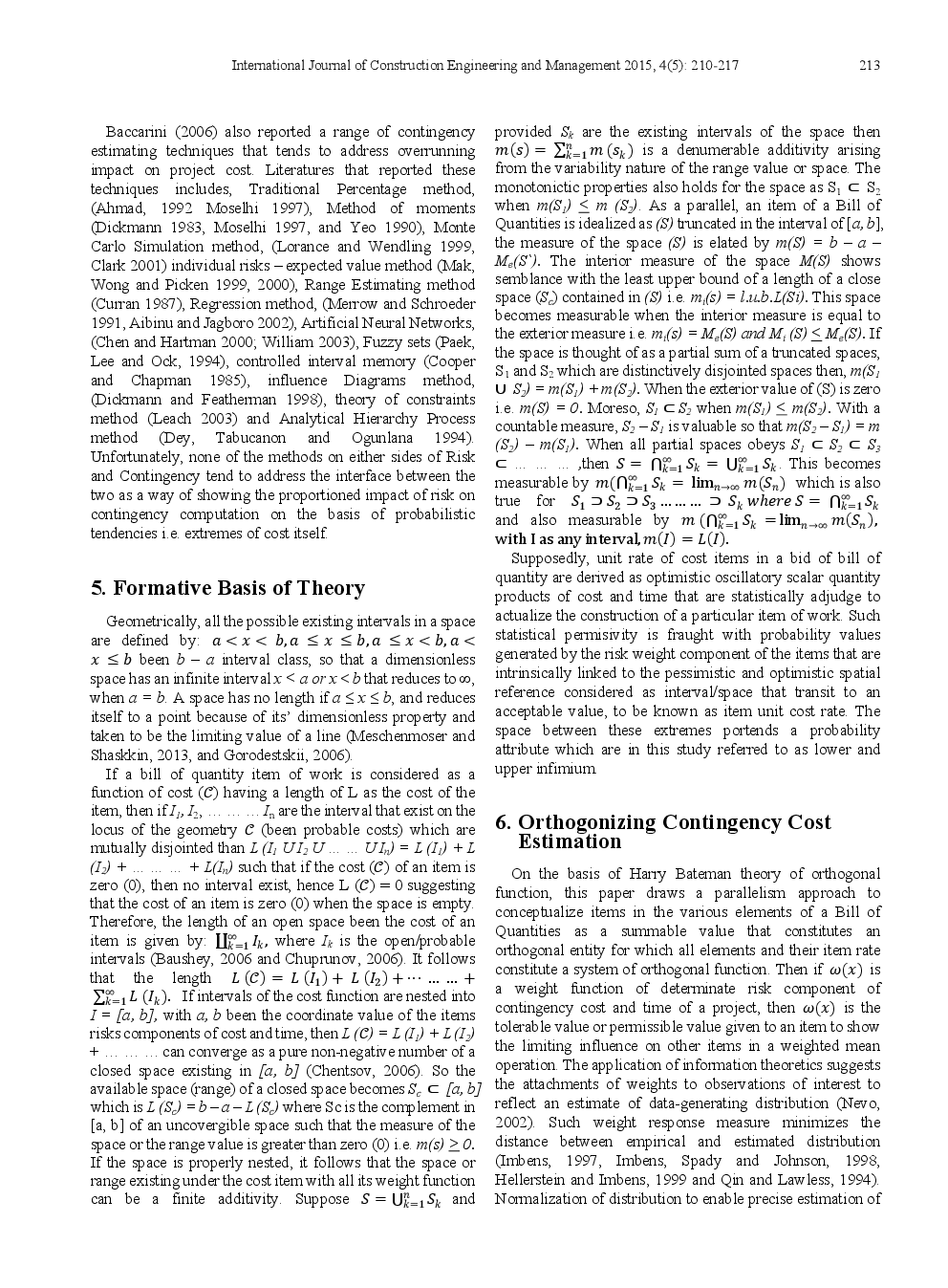 Theorizing A Forward Difference Orthogonal Function Method Of Computing Contingency Cost In Construction Projects - Page 5