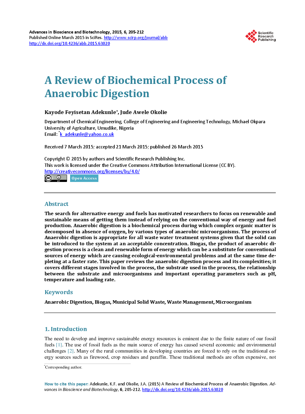 A Review Of Biochemical Process Of Anaerobic Digestion - Page 2