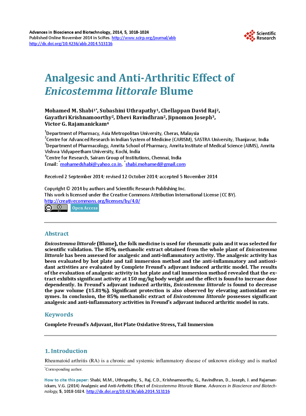 Analgesic And Anti-Arthritic Effect Of Enicostemma littorale Blume - Page 2