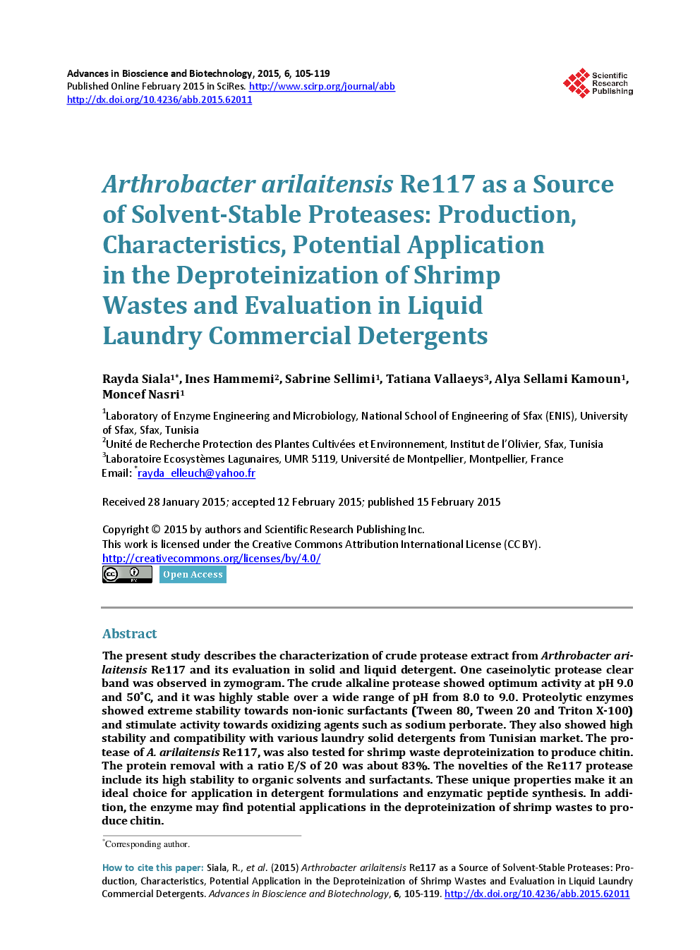 Arthrobacter Arilaitensis Re117 As A Source Of Solvent-Stable Proteases: Production, Characteristics, Potential Application In The Deproteinization Of Shrimp Wastes And Evaluation In Liquid Laundry Commercial Detergents - Page 2