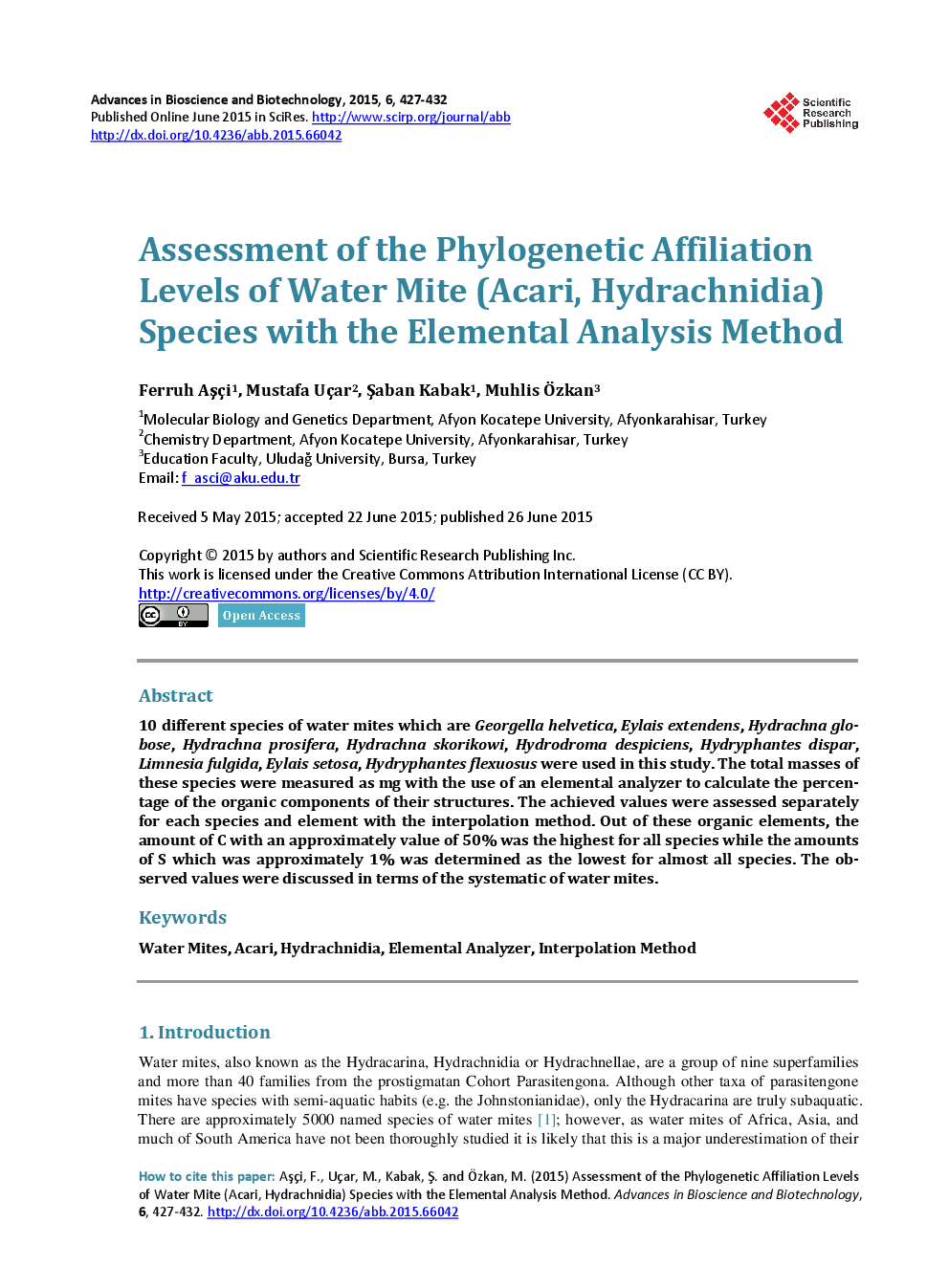 Assessment Of The Phylogenetic Affiliation Levels Of Water Mite (Acari, Hydrachnidia) Species With The Elemental Analysis Method - Page 2