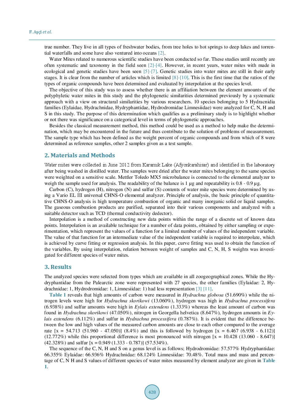 Assessment Of The Phylogenetic Affiliation Levels Of Water Mite (Acari, Hydrachnidia) Species With The Elemental Analysis Method - Page 3