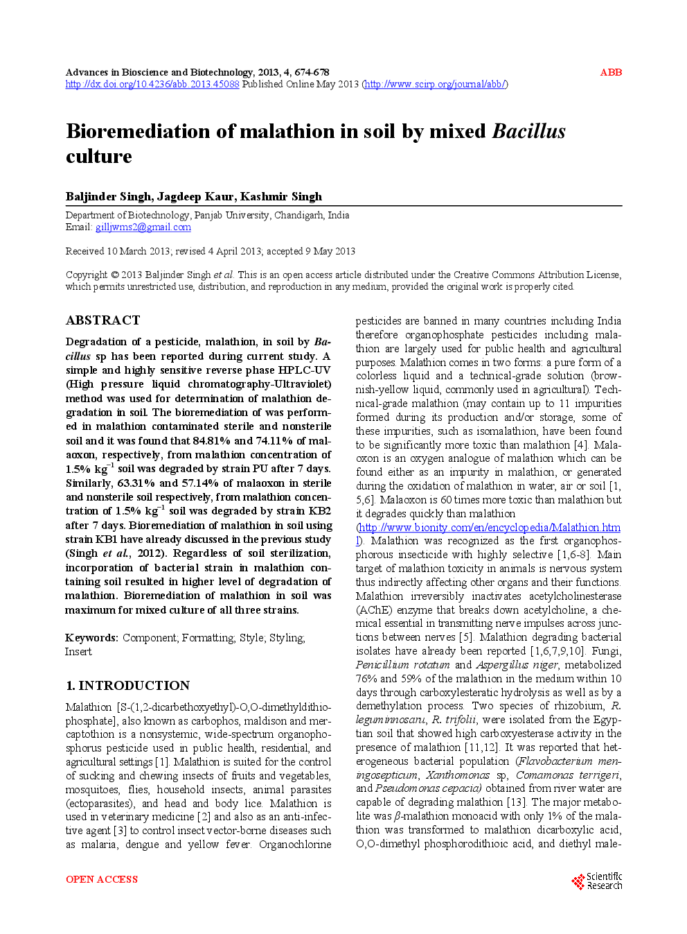 Bioremediation Of Malathion In Soil By Mixed Bacillus Culture - Page 2