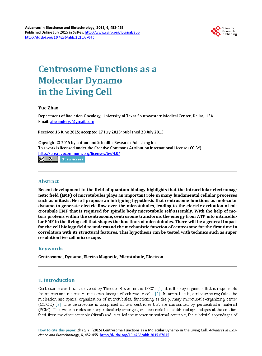 Centrosome Functions As A Molecular Dynamo In The Living Cell - Page 2