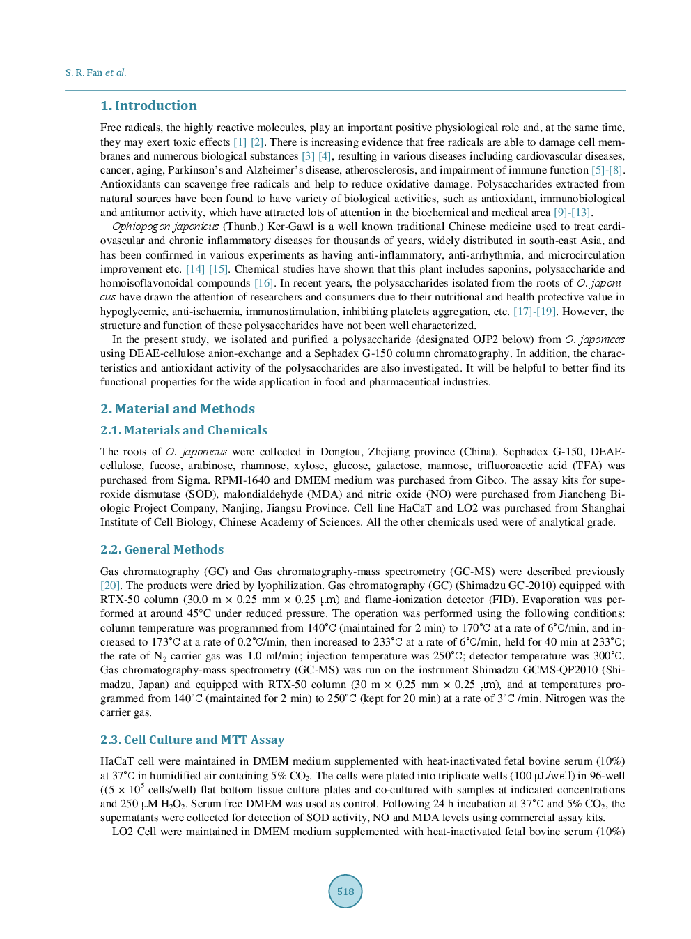 Characterization And Antioxidant Properties Of OJP2, A Polysaccharide Isolated From Ophiopogon Japonicus - Page 3